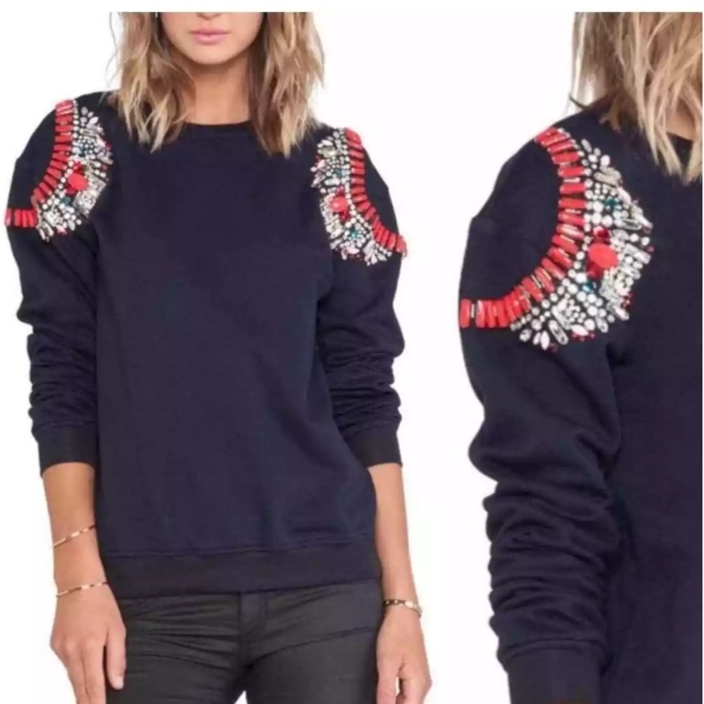 Hemant & Nandita Women’s Navy Blue Jewel Embellished Sweatshirt, size XS